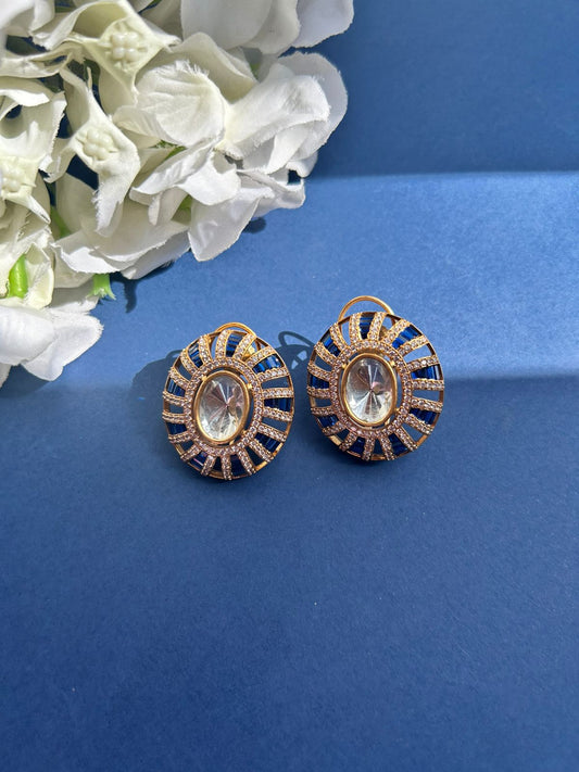Blue Oval Polki Studs VNE251