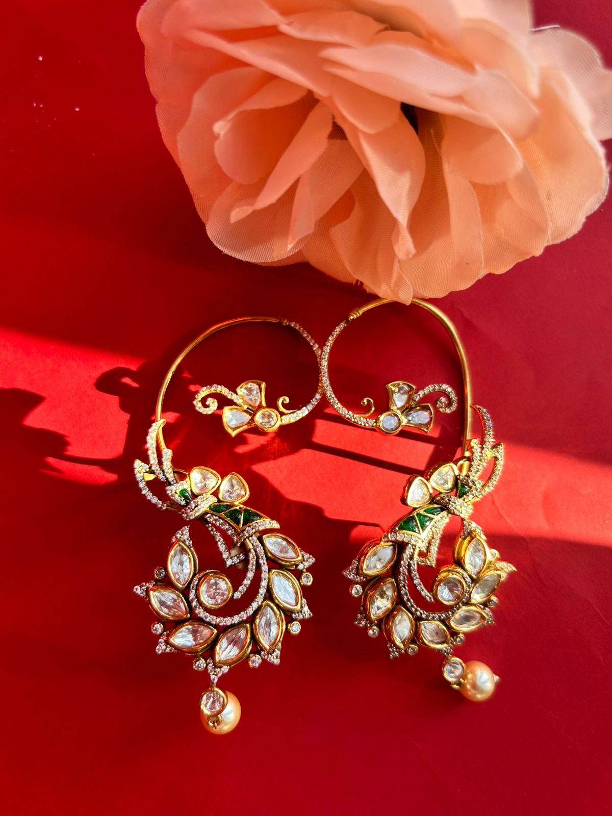 Green Moissanite Peacock Earcuffs VNE258