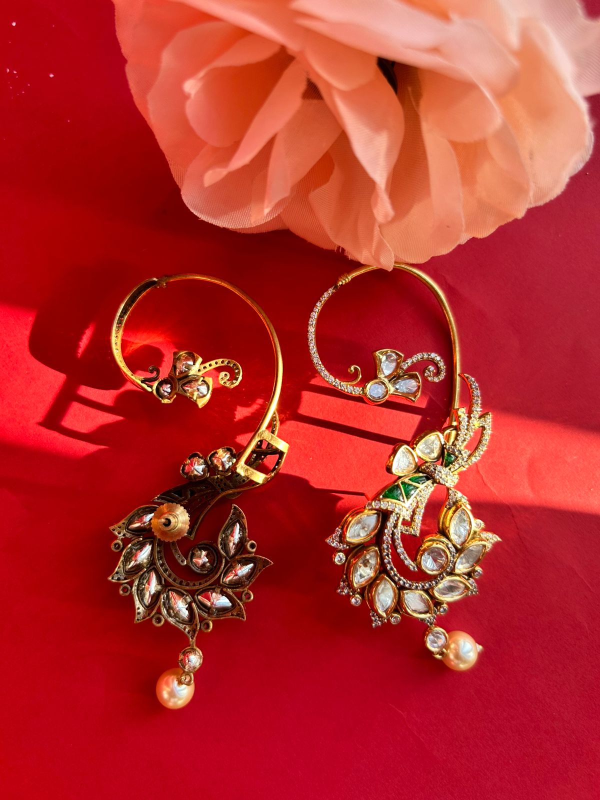 Green Moissanite Peacock Earcuffs VNE258
