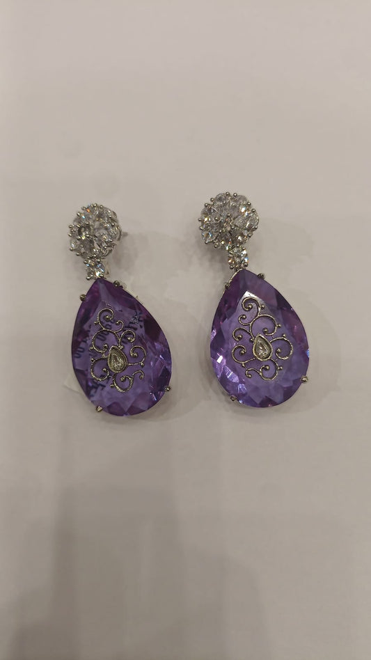 Pear Cut Purple Drop Diamond Earrings VNE264