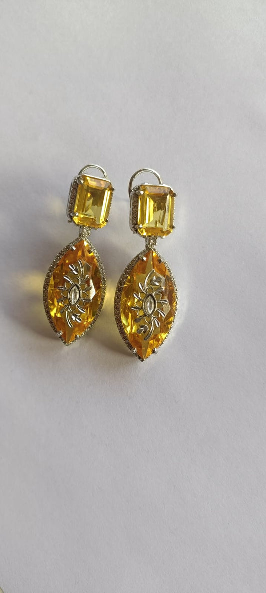 Yellow Glass Stone Earrings VNE271