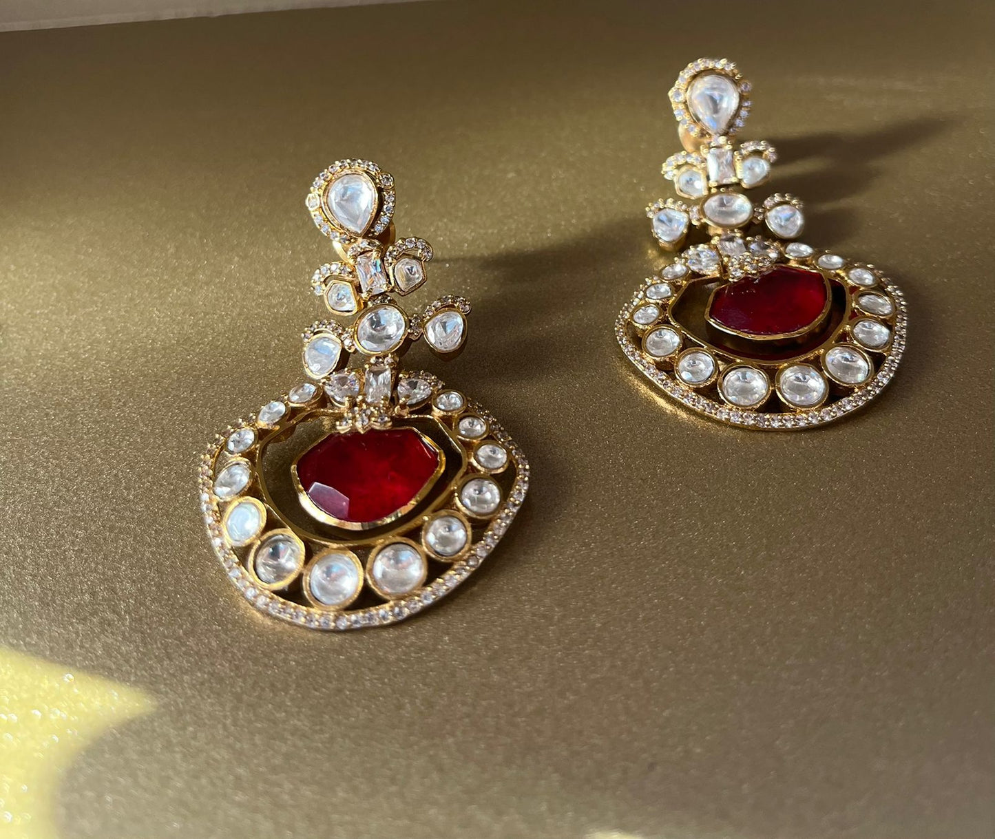 Red Stone Polki Earrings VNE293