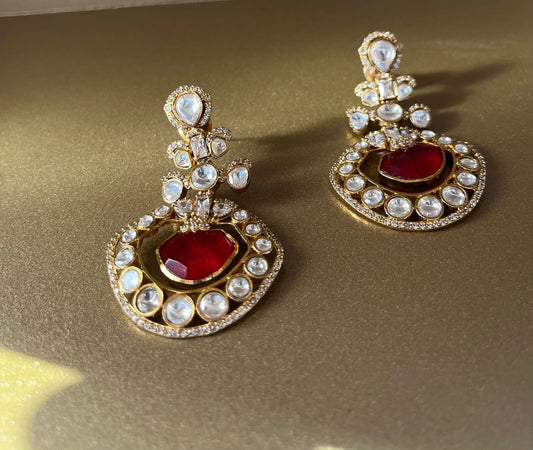 Red Stone Polki Earrings VNE293
