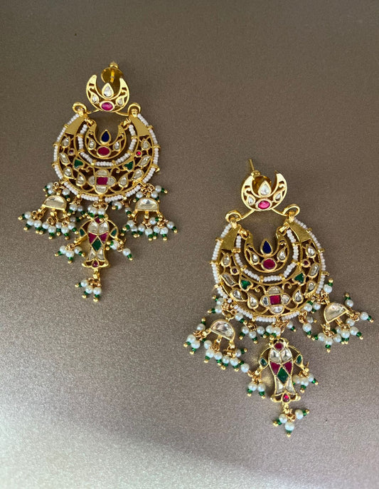 Chandbali Gold Plate Jadau Earrings VNE298
