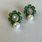 Emerald Green Pearl Drop Studs VNE306