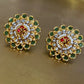 Floral Red Green Jadau Studs VNE310