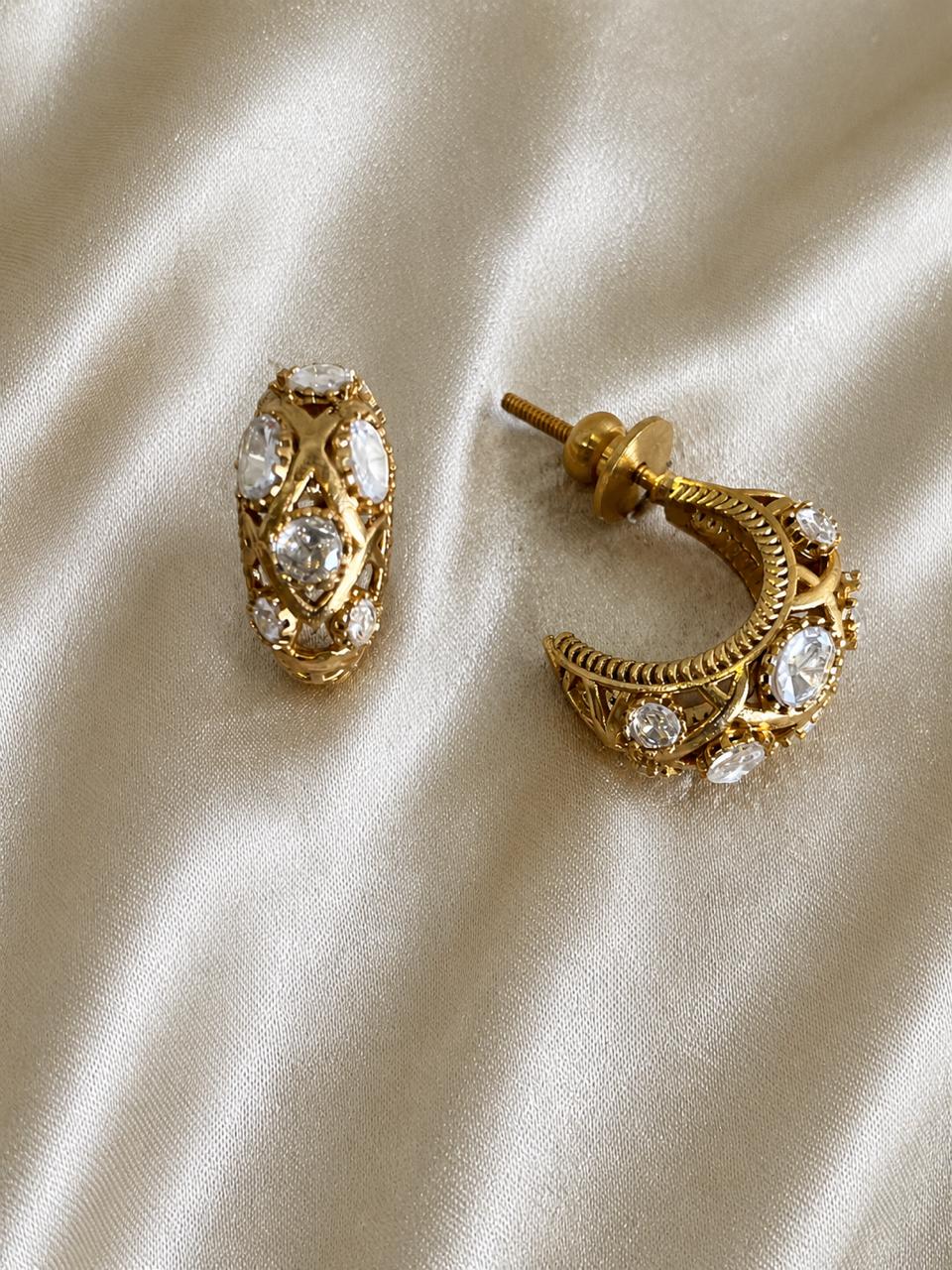 Gold Plate Polki Hoop Earrings VNE311