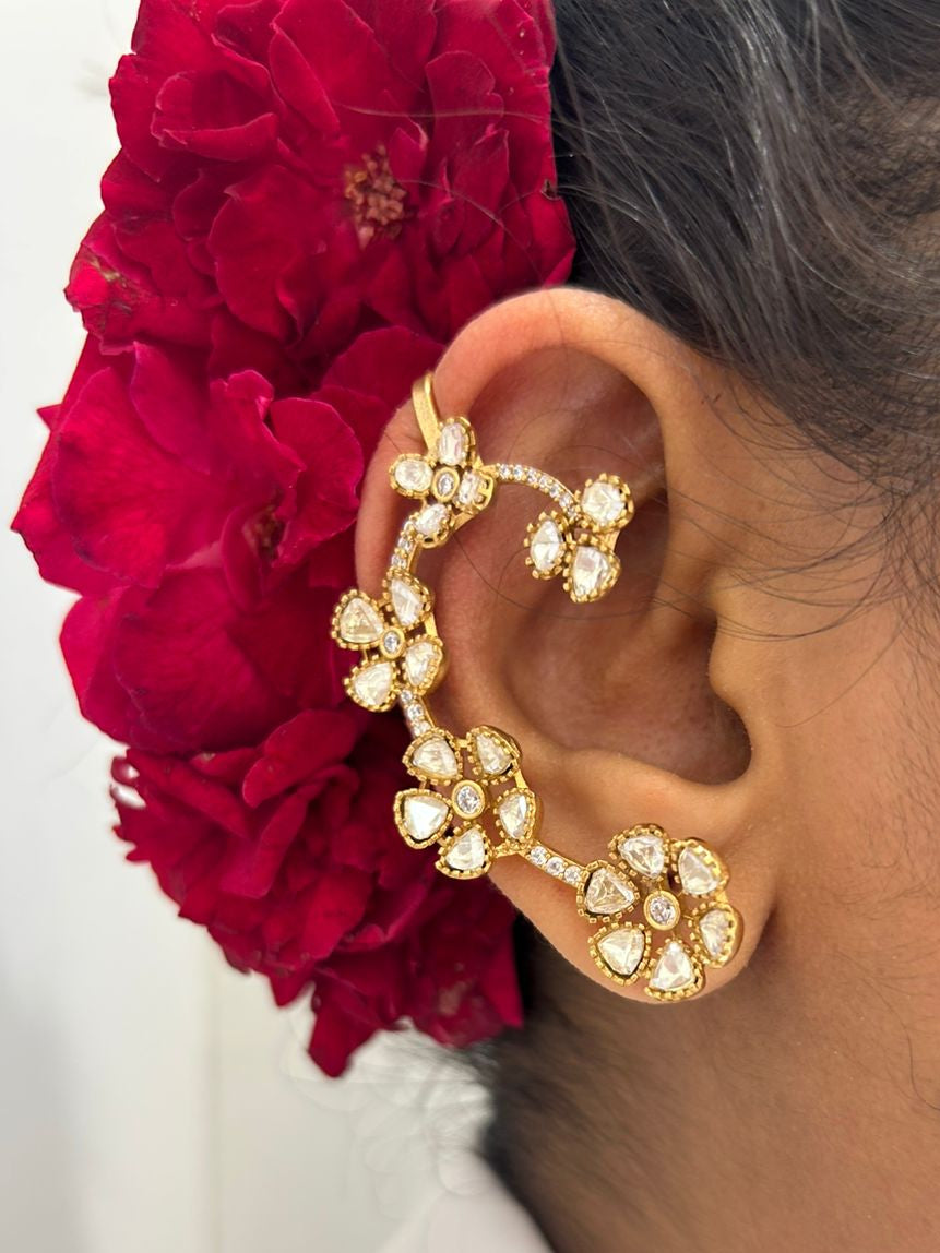 Flower Polki Gold Plate Earcuffs VNE312