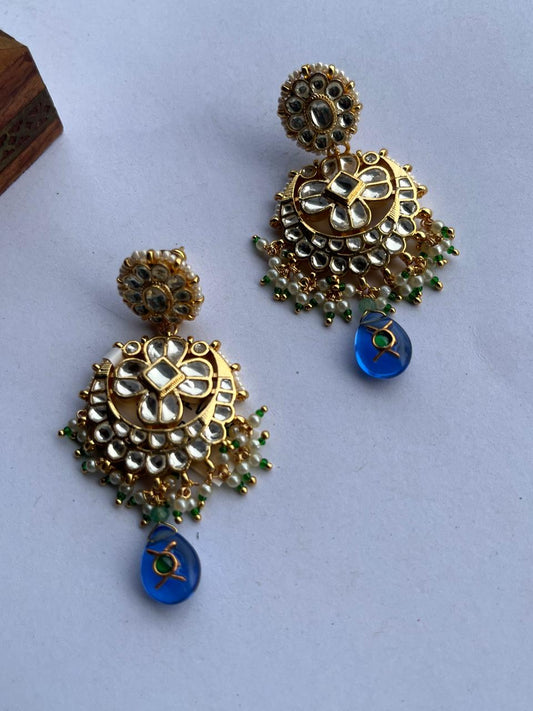 White Chand Blue Drop Earring VNE332