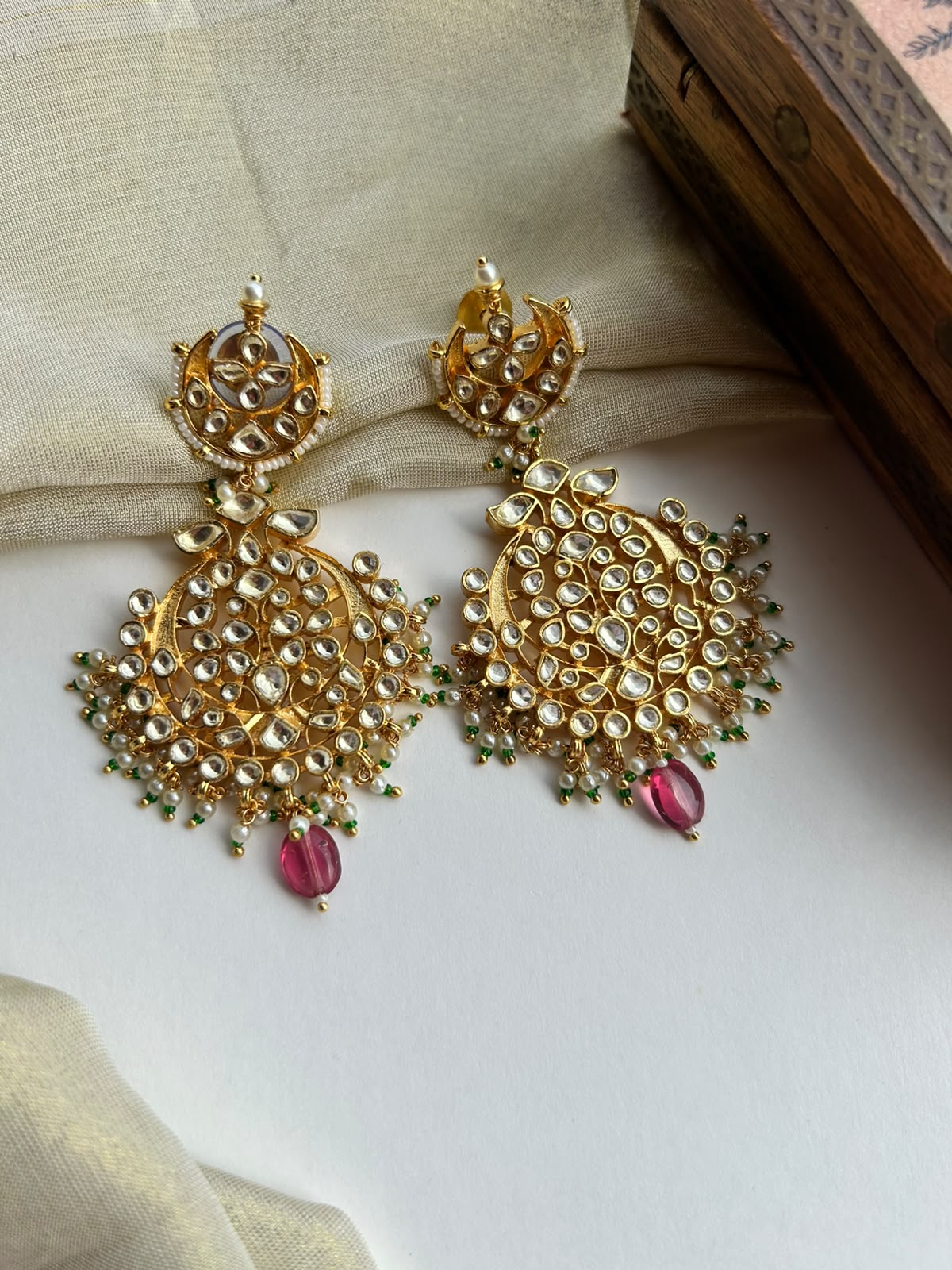 Antique Chand Pink Drop Earring VNE334