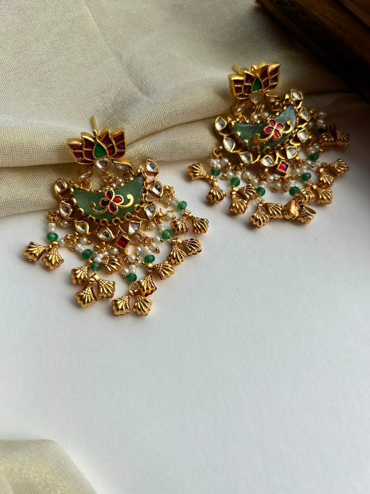 Lotus Green Stone Jadau Earring VNE338