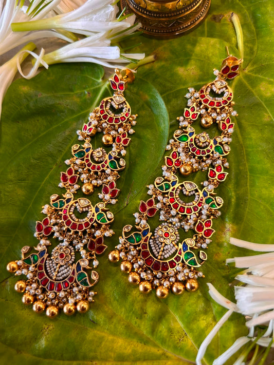 Long Multi Jadau Earrings VNE342