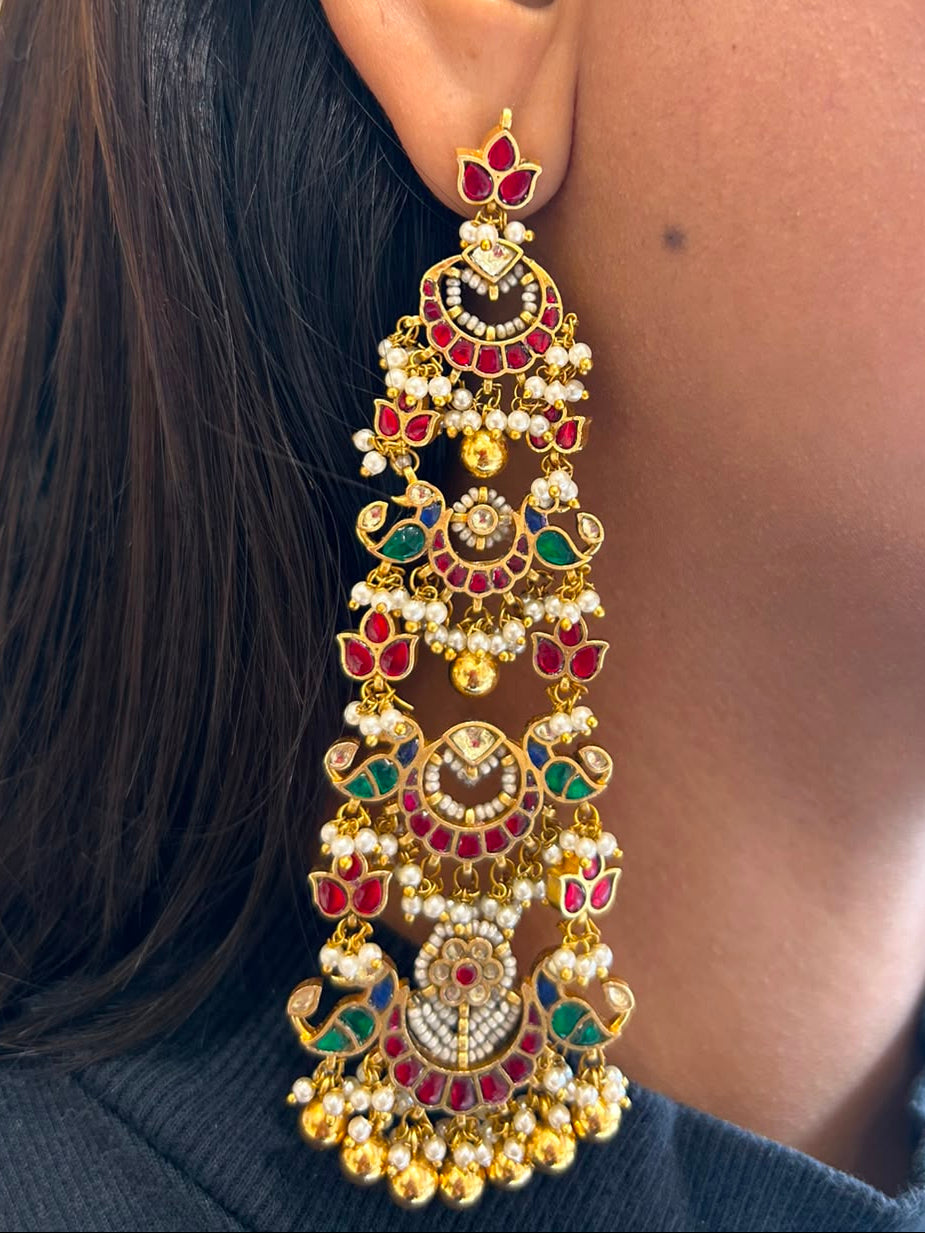 Long Multi Jadau Earrings VNE342