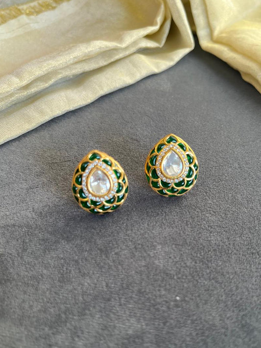 Green Pan Polki Earrings VNE363