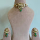 White Jadau Green Dangling Chokar Set VNE613