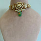 White Jadau Green Dangling Chokar Set VNE613