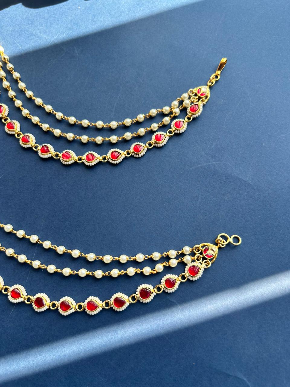White Beads Red Earchain VNEC010