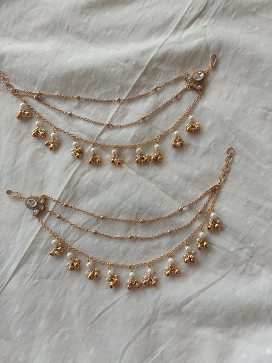 White Beads Gold Gughari Earchain VNEC023
