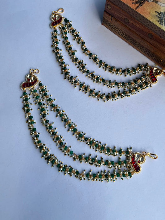 Green Beads Pearl Earchain VNEC024