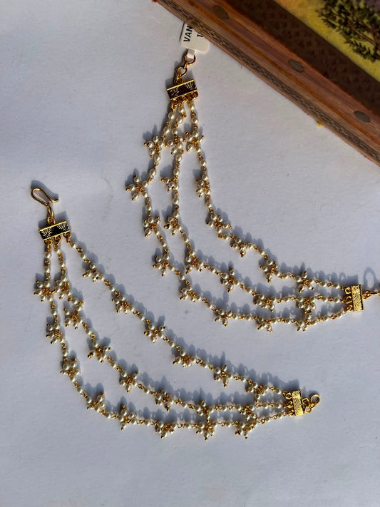 White Pearl 3 Layrered Earchain VNEC025