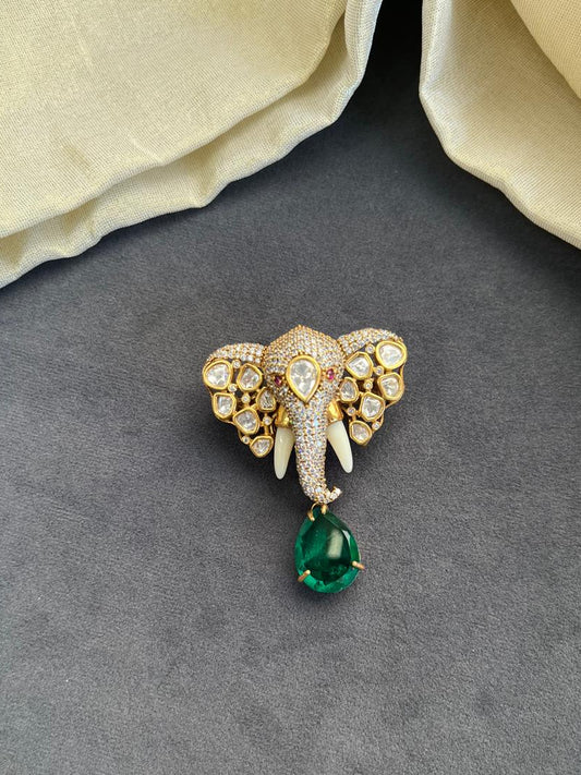 Elephant Green Stone Broach VNG013