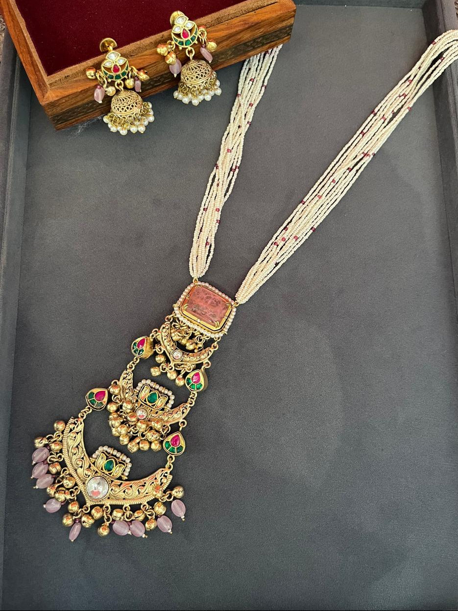 Pink Stone Jadau Long Set