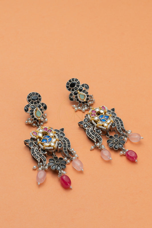 Black Stone Pink Drop Earring VNG145
