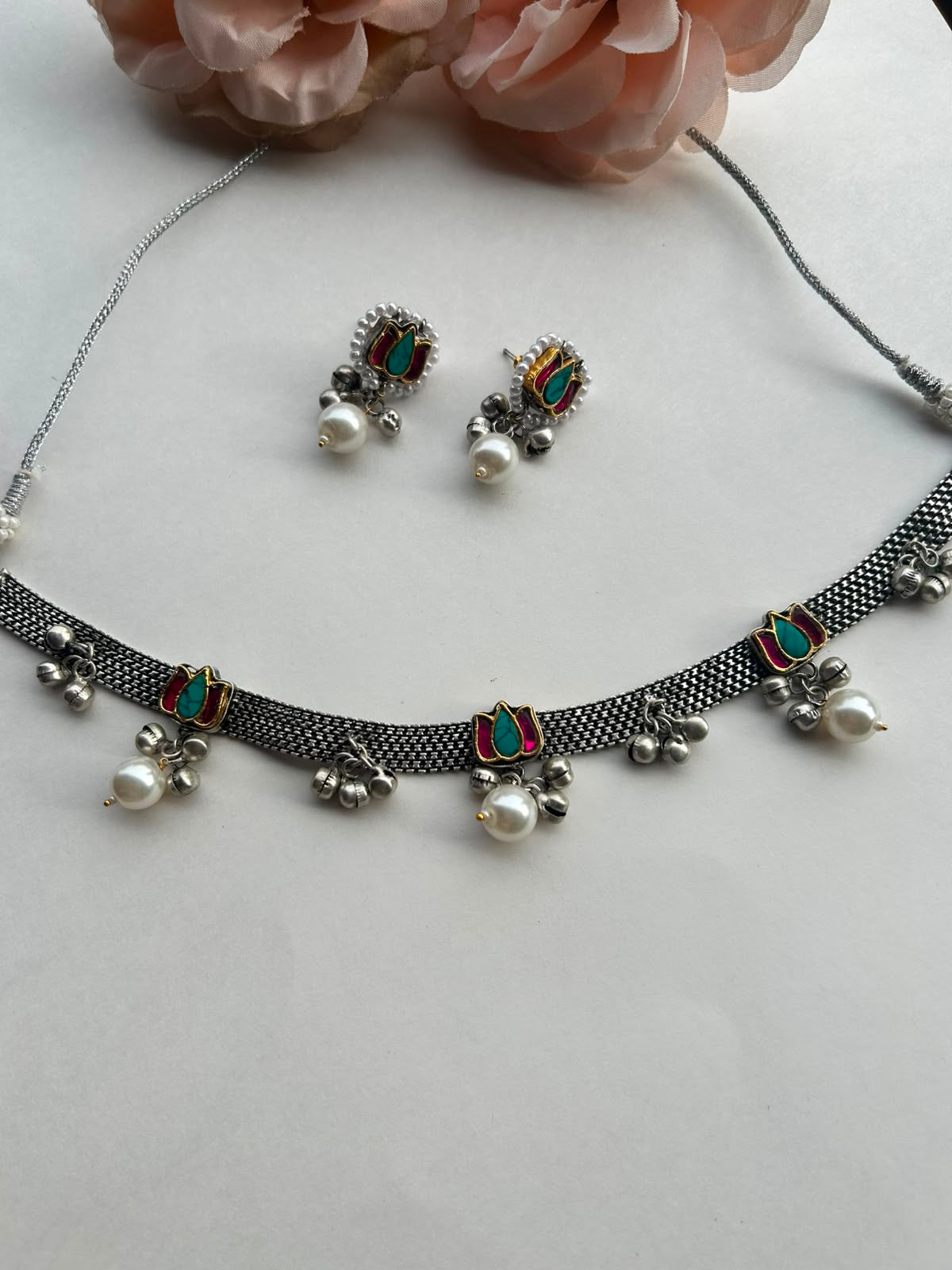 Firoza Lotus Necklace Set VNG238
