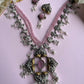 Pink Dual Tone Long Necklace Set VNG239