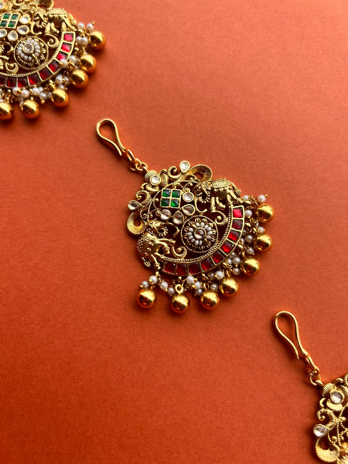 Elephant Gold Jadau Hair Broach(Single Piece)- VNHA049