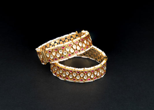 Red white Jadau Bangles - VNHN037