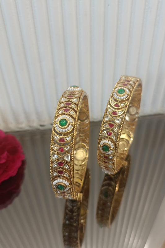 Multi Colored Pearl Jadau Bangles - VNHN070