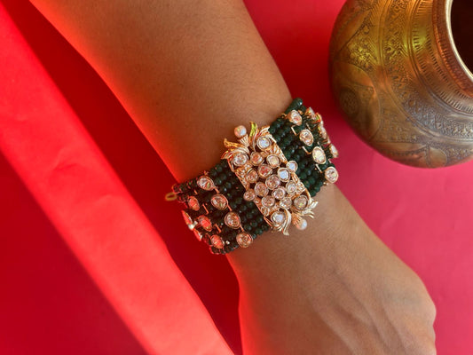 Green Pearl Rose Gold Polki Bracelet VNHN123