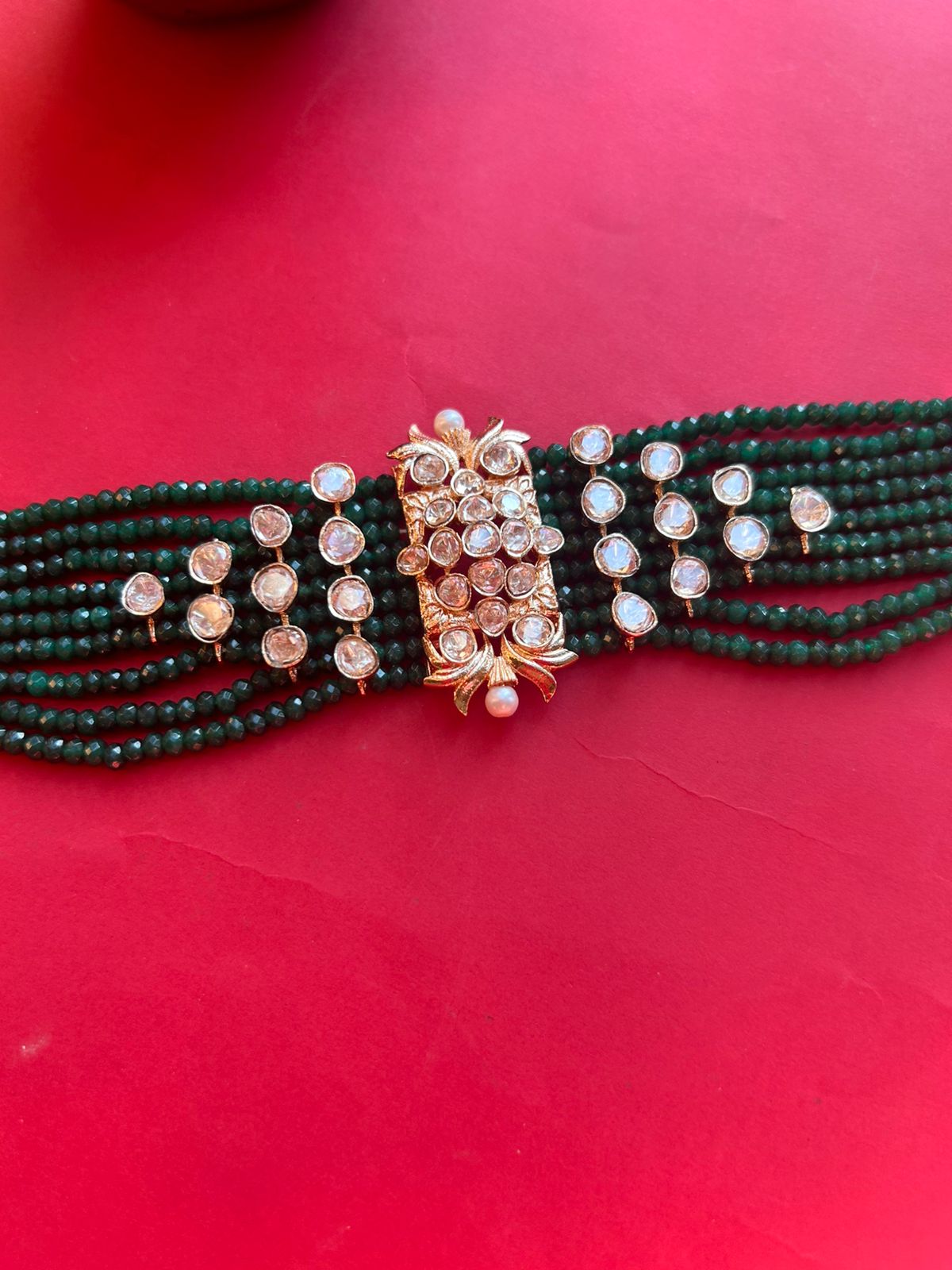 Green Pearl Rose Gold Polki Bracelet VNHN123