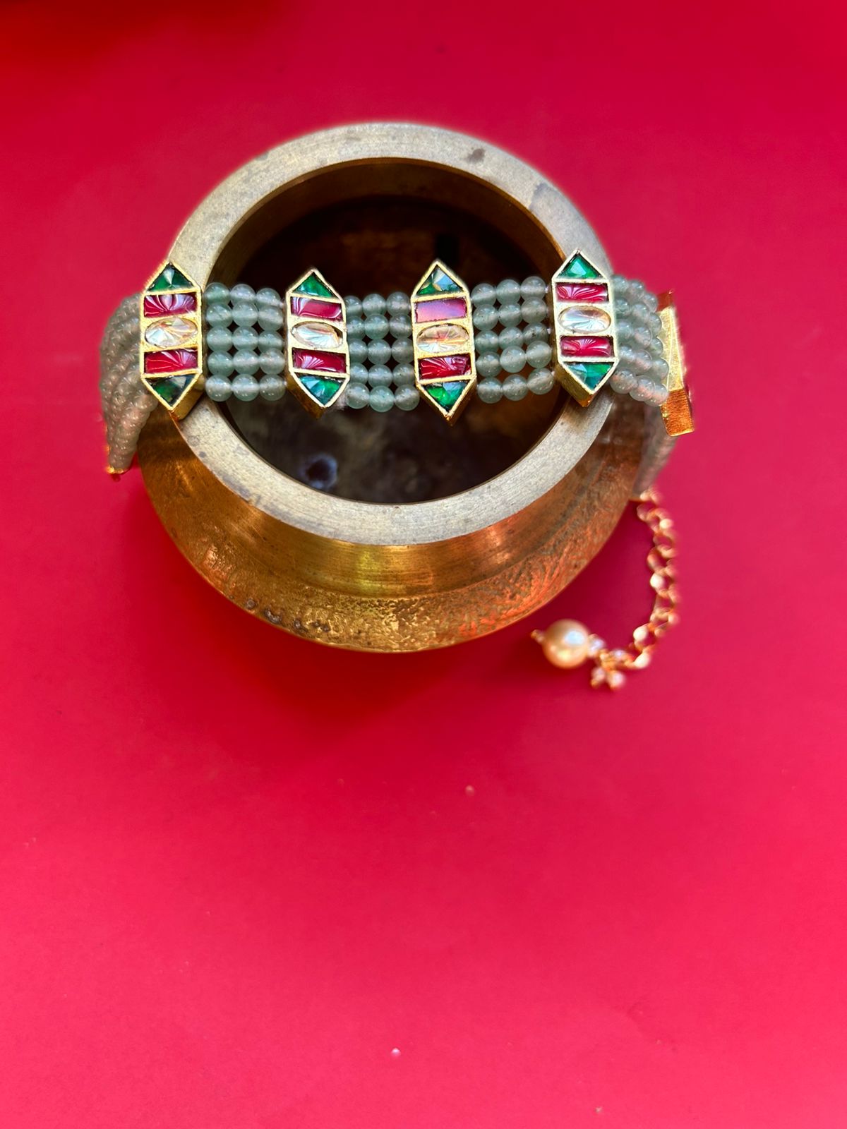 Green Pearl Jadau Bracelet VNHN125