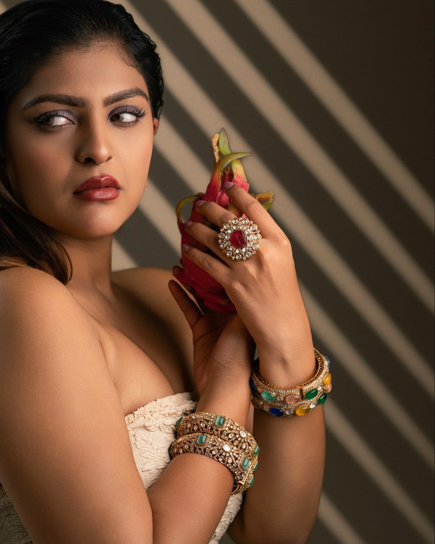 Pista Green Stone & Diamond Bangles - VNHN185