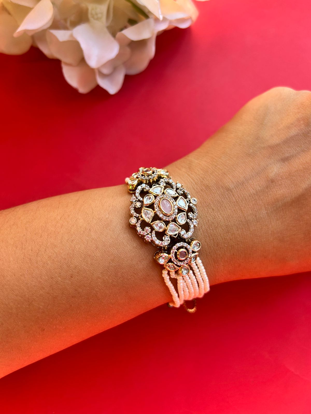 Cherry Blossom Pink Polki Bracelet VNHN233