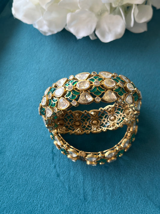 Rubi Green Yellow Polki Bangles VNHN250