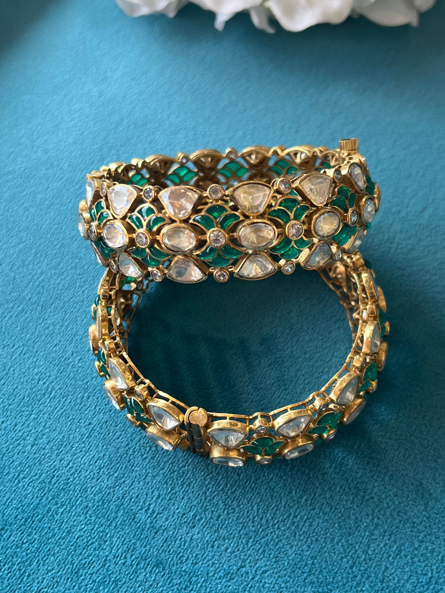 Rubi Green Yellow Polki Bangles VNHN250