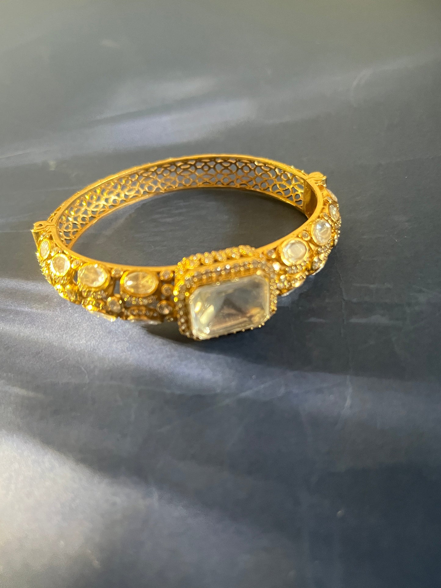 Moissanite Gold Plate Polki Bracelet VNHN253