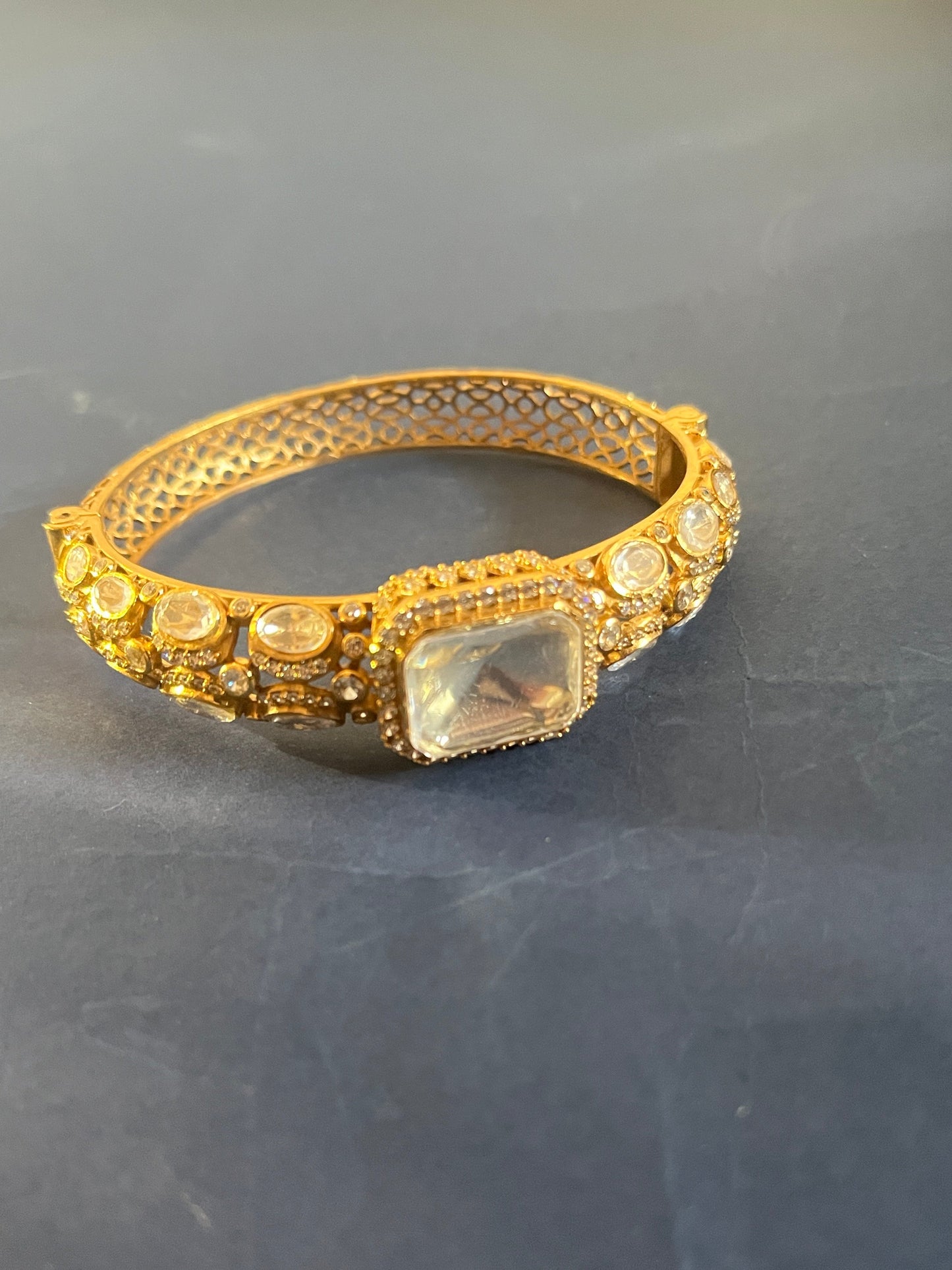 Moissanite Gold Plate Polki Bracelet VNHN253