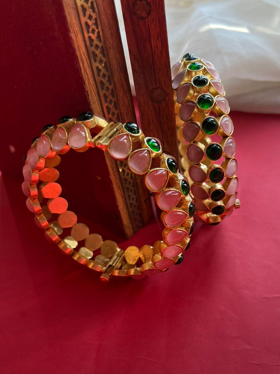 Pink Green Polki Bangles VNHN258
