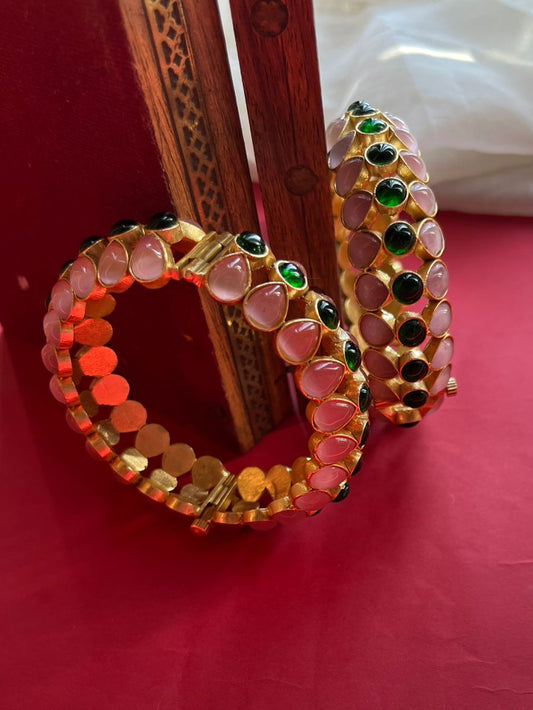 Pink Green Polki Bangles VNHN258