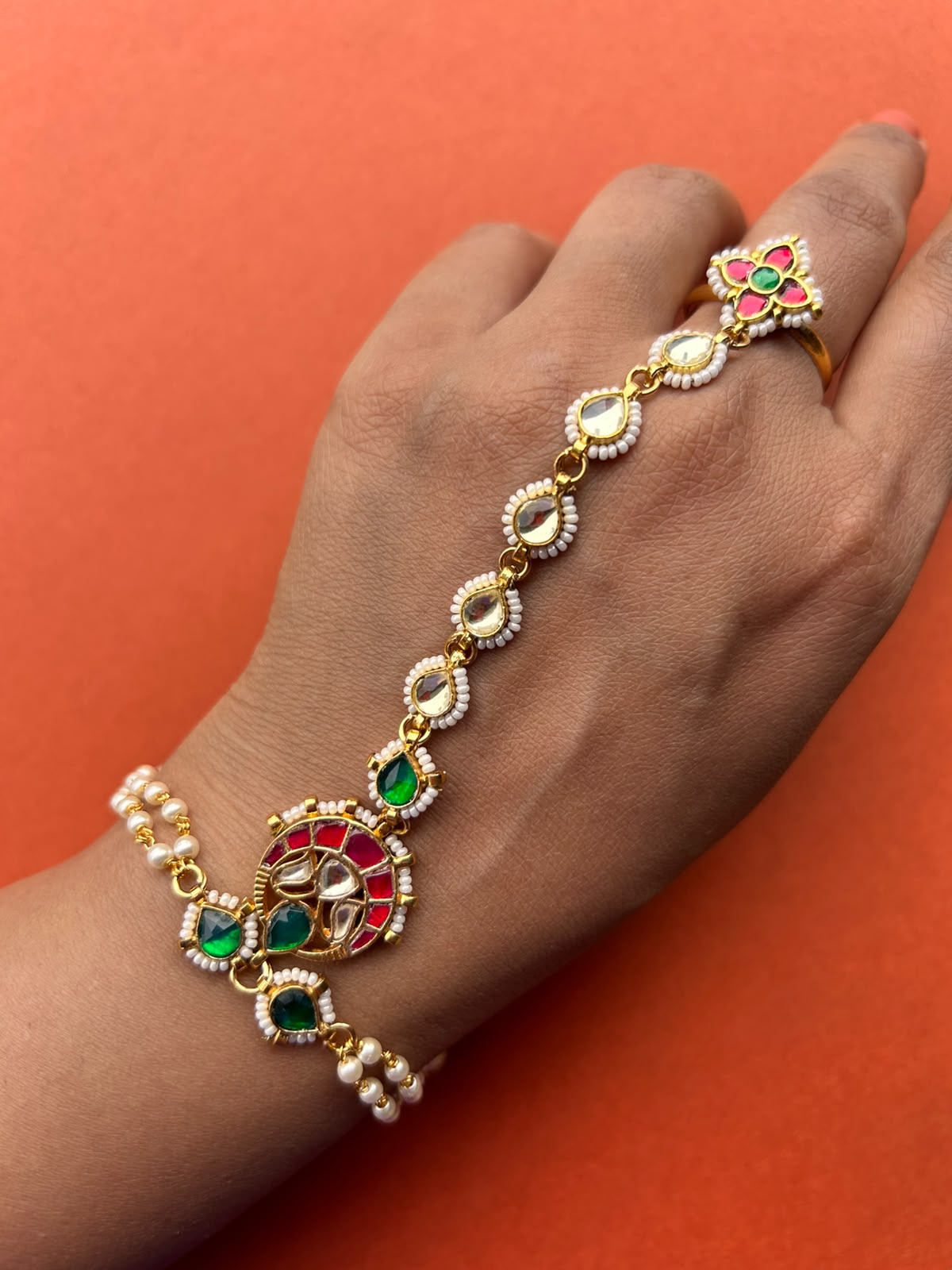 Gold Plate Multi Jadau Hathphool VNHN288