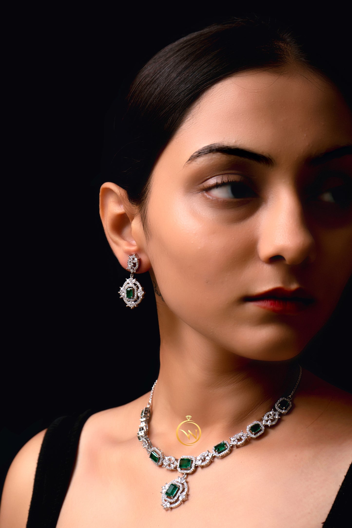 Italian Green Diamond Necklace Set - VNN033