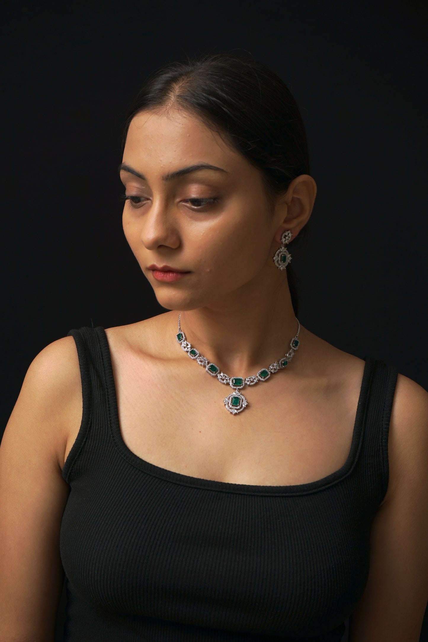 Italian Green Diamond Necklace Set - VNN033