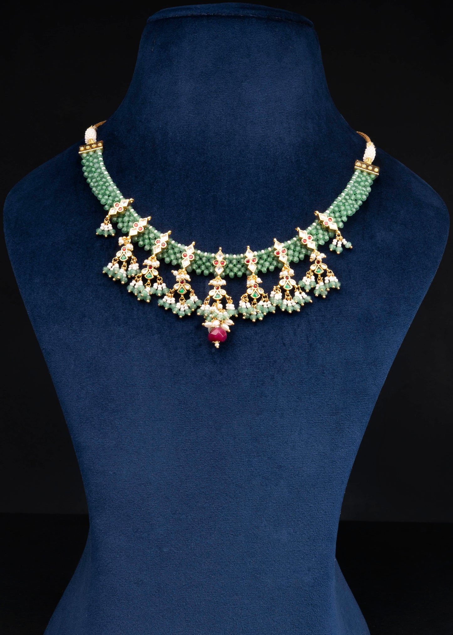 Green Jal Jadau Necklace Set- VNN083