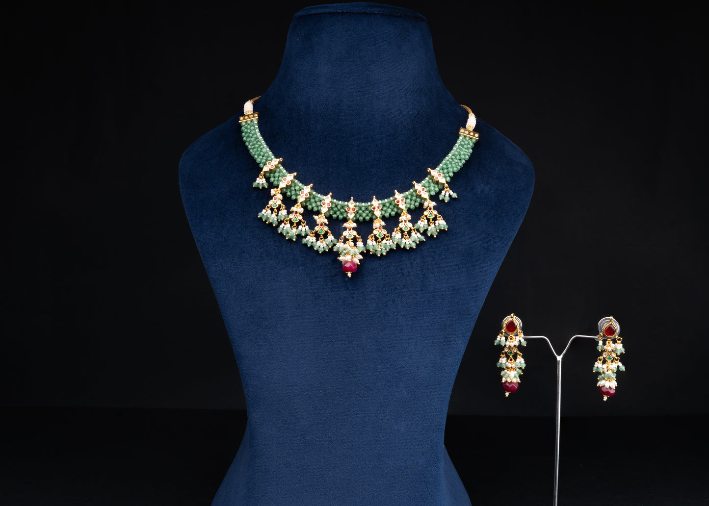 Green Jal Jadau Necklace Set- VNN083