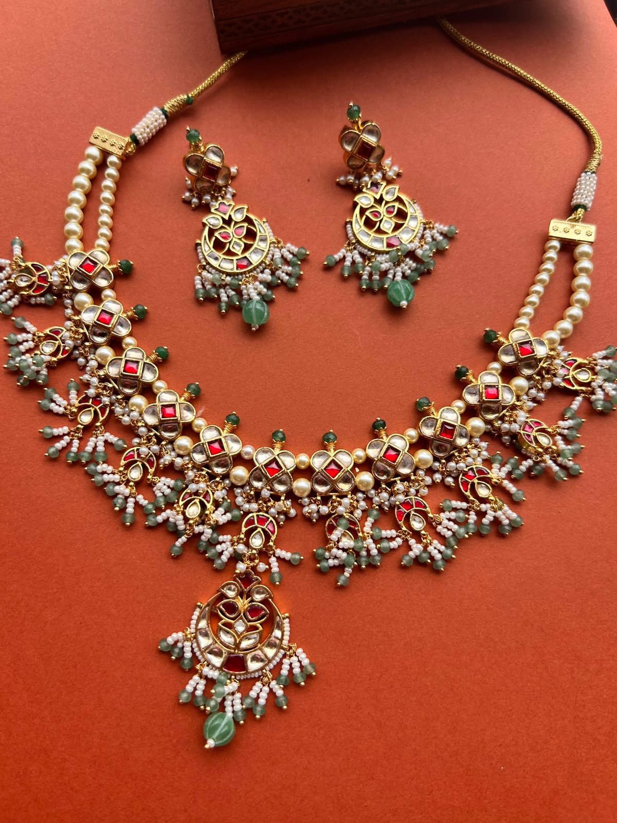 White Pearl Jadau Necklace Set- VNN112