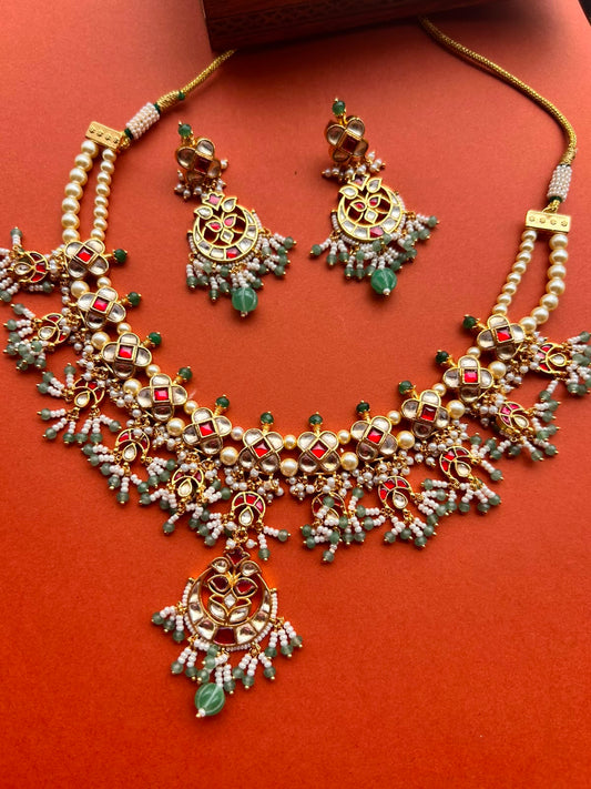 White Pearl Jadau Necklace Set- VNN112